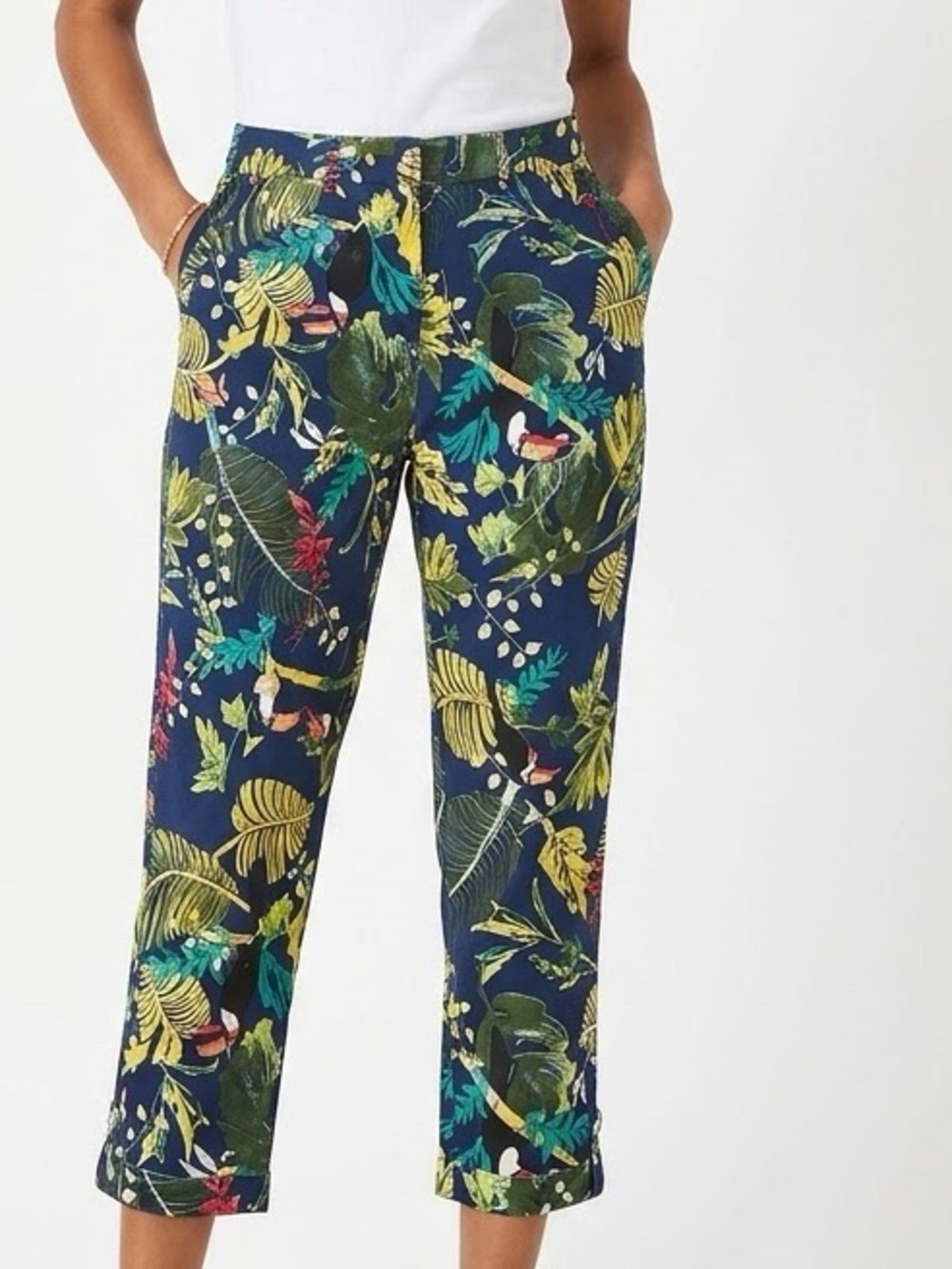CHICO’S Navy Tropical Cropped Ankle Pants — LHP